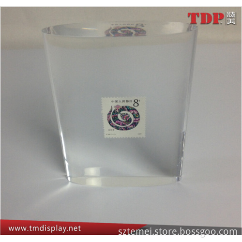 acrylic resin block clear solid acrylic cube block crystal paper weight with Stamp Embedded